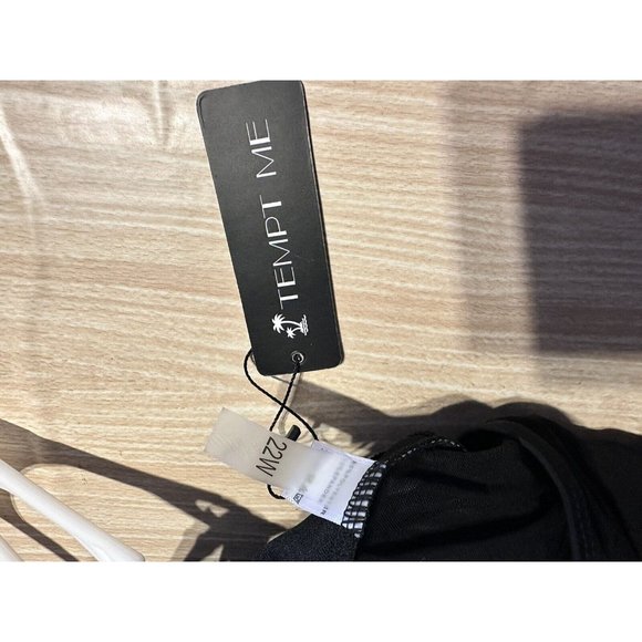 NWT SZ 22W Tempt Me Women One Piece Swimsuit STRIPE Plunge Mesh Ruched - Picture 7 of 9